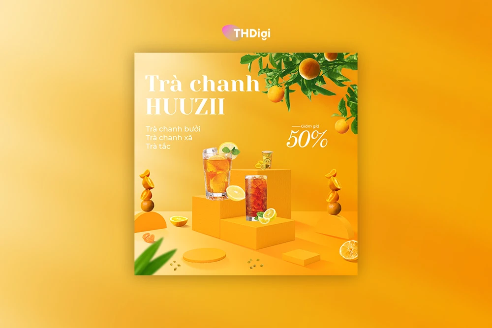 Mẫu Banner quảng cáo trà chanh Huuzii